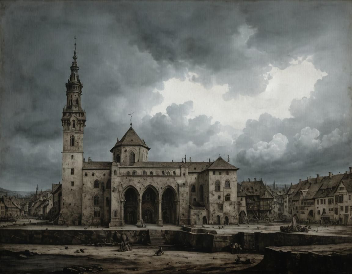 Detailed Charcoal Drawing of a Church