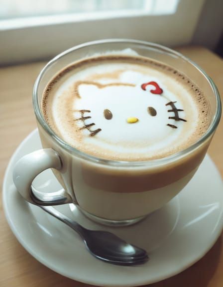 Hello Kitty Coffee Art in Froth, Vintage Style