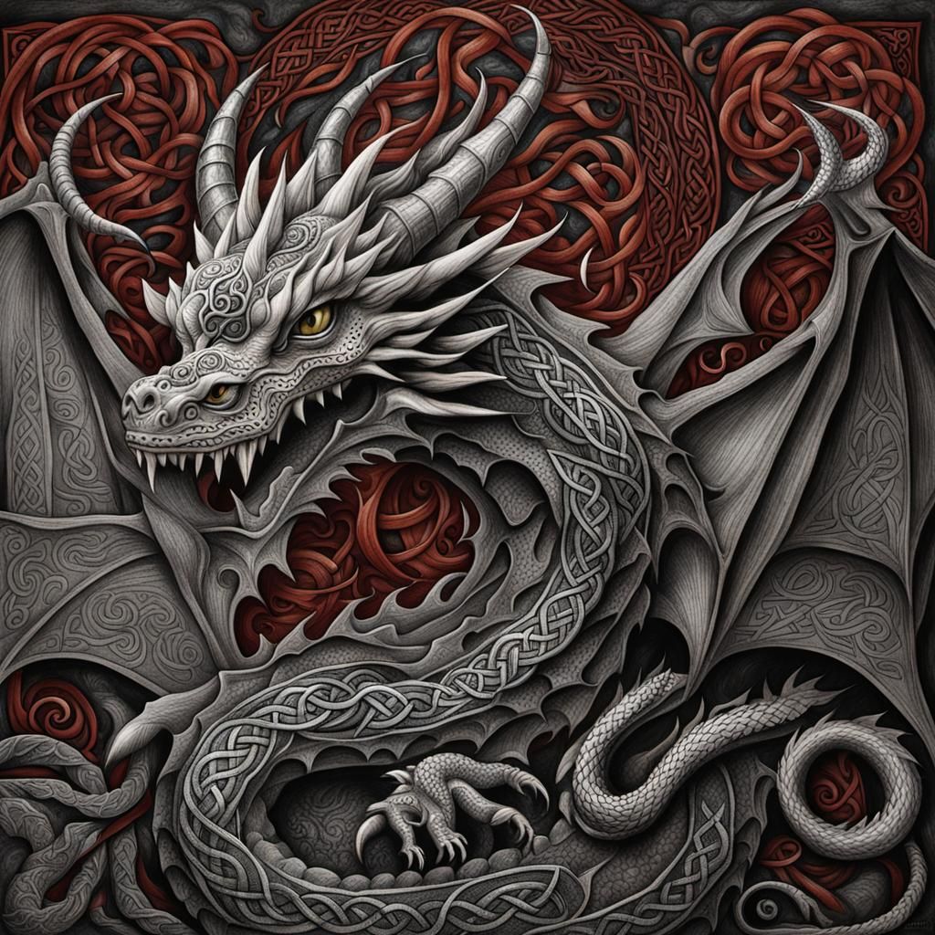 Celtic Dragon: Hyperdetailed Charcoal Drawing