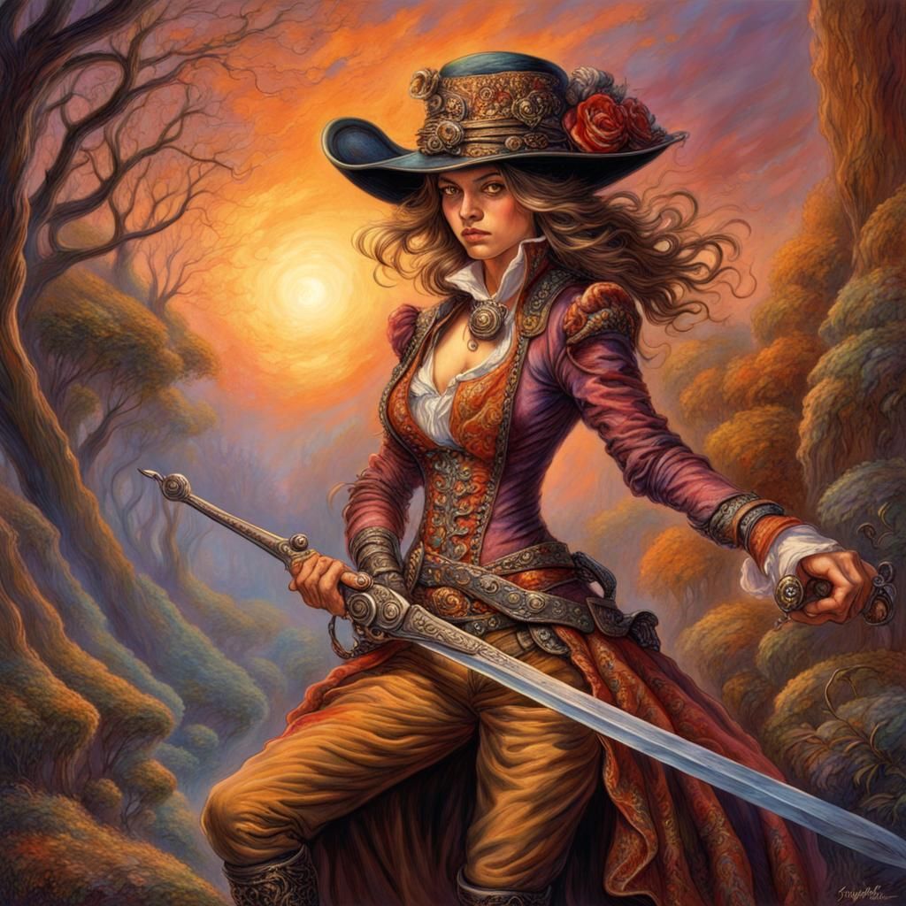 Elegant Gothic Duelist with Flintlock in Twilight