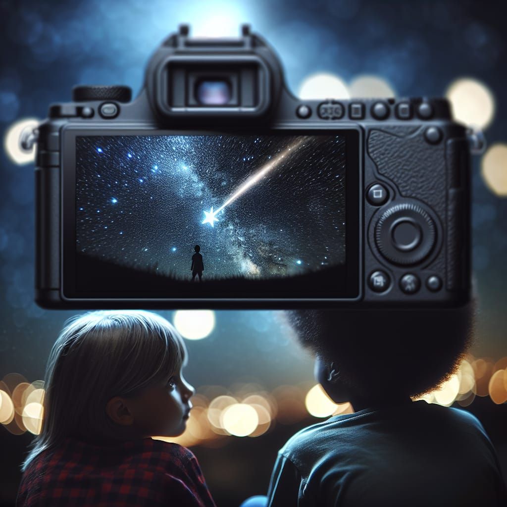 Children Watch Meteor Shower with Bokeh Effect