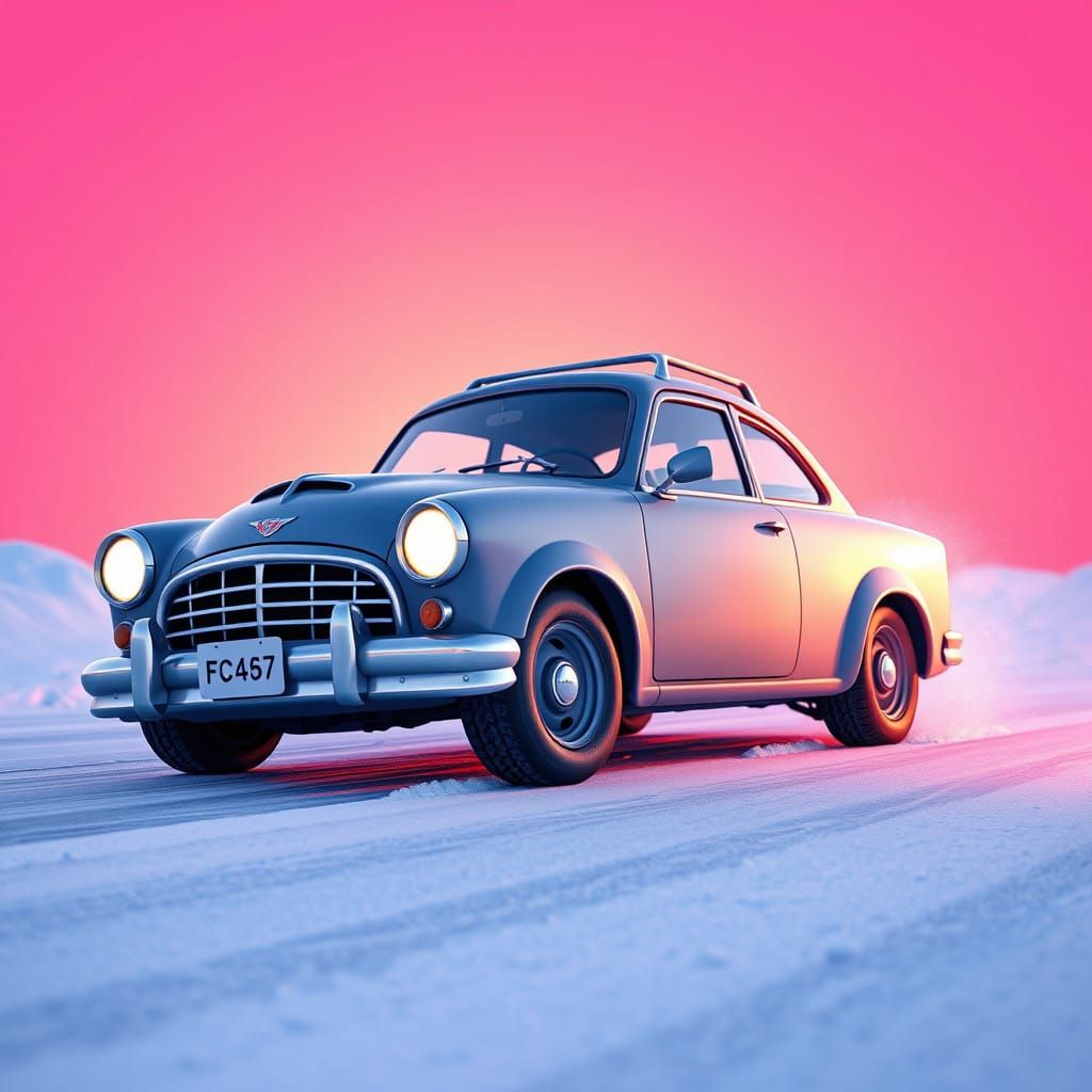 Humorous Car Crash on an Icy Winter Wonderland