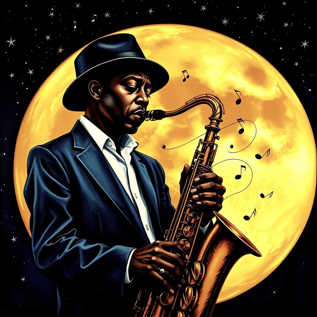 Saxophonist Under Vibrant Moonlight