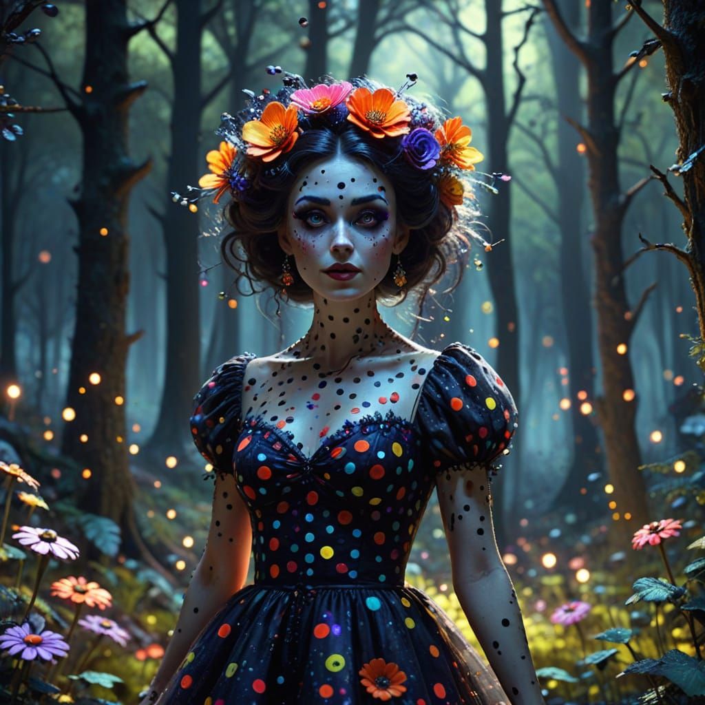 Surreal Witchy Woman in Dark Forest, 3D Animation