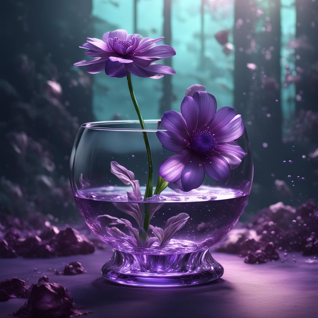 Transparent Flower Absorbing Purple Water: Detailed Matte Pa...