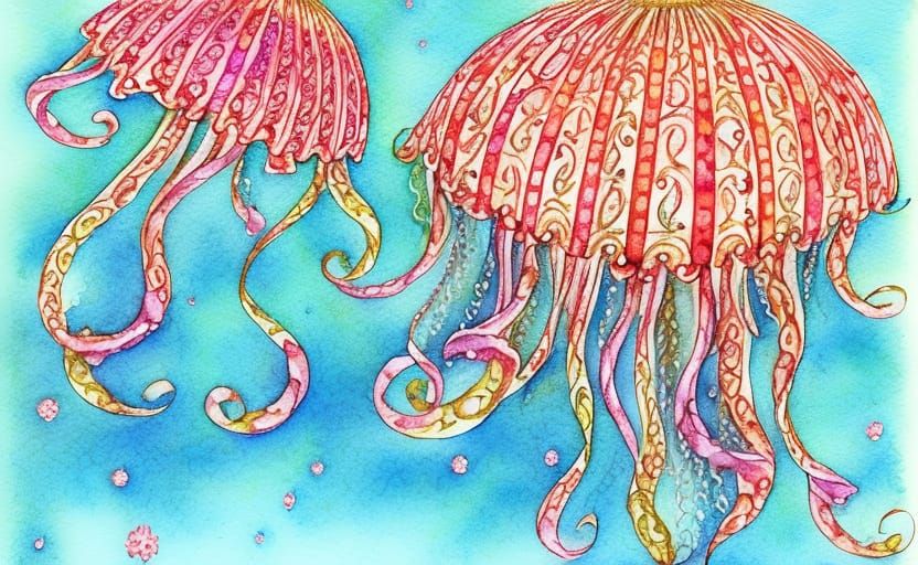 Incandescent Jellyfish in Watercolor Style