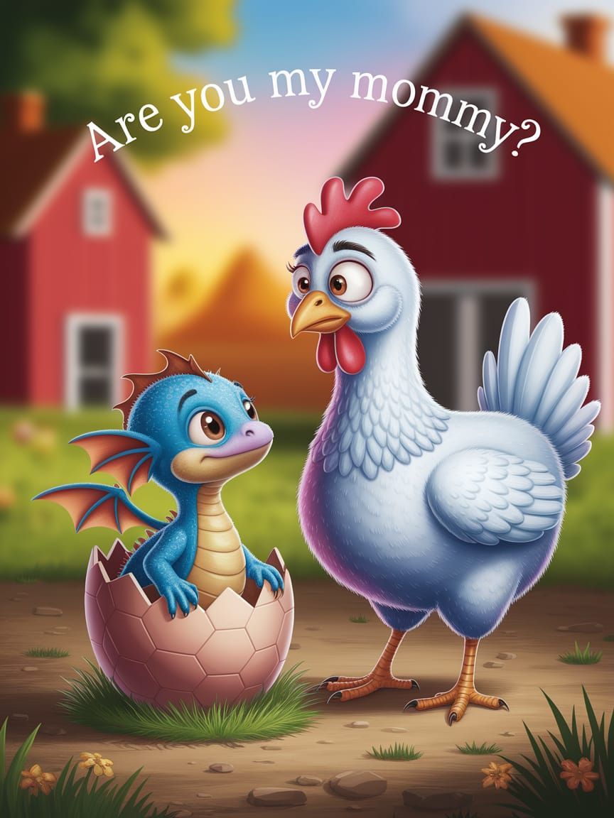 Whimsical Blue Baby Dragon Emerges in Farmyard