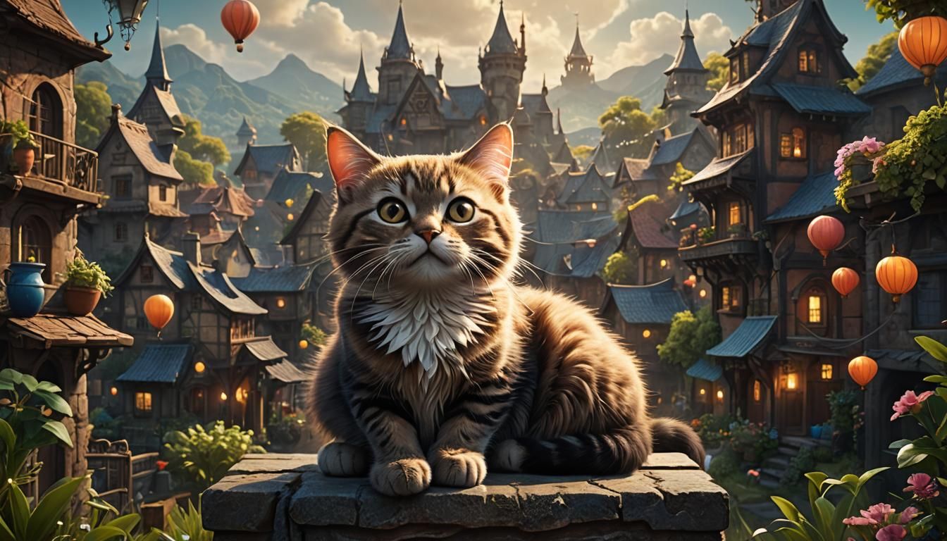 Cat Embodiment of Happiness: Matte Painting
