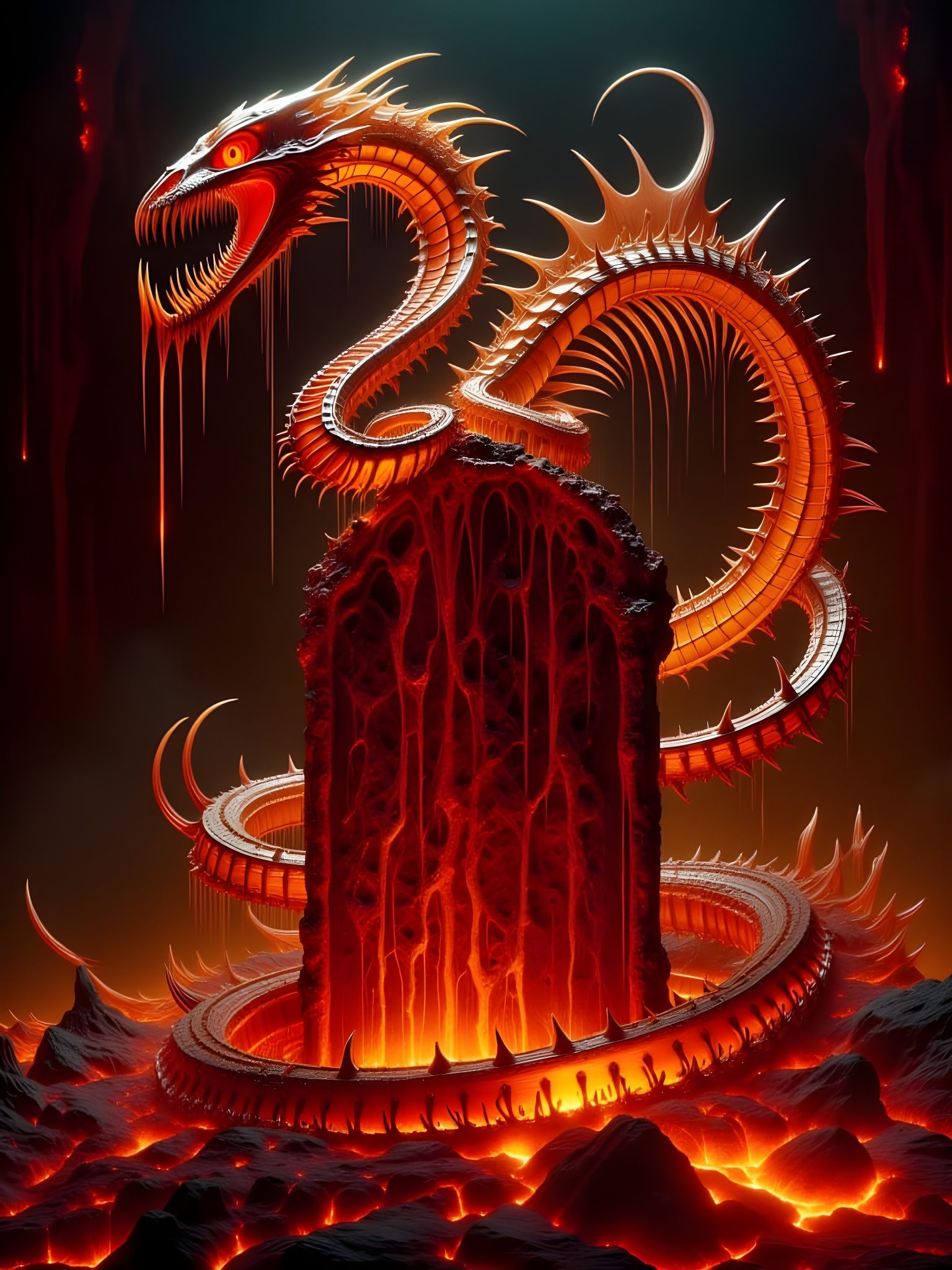 Skeletal Cobra Serpent with Sharp Teeth and Lava Effects
