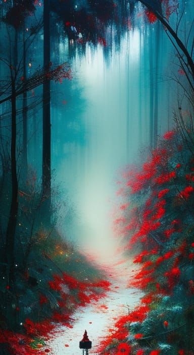 Poinsettias in Opaque Fog, Gouache Illustration