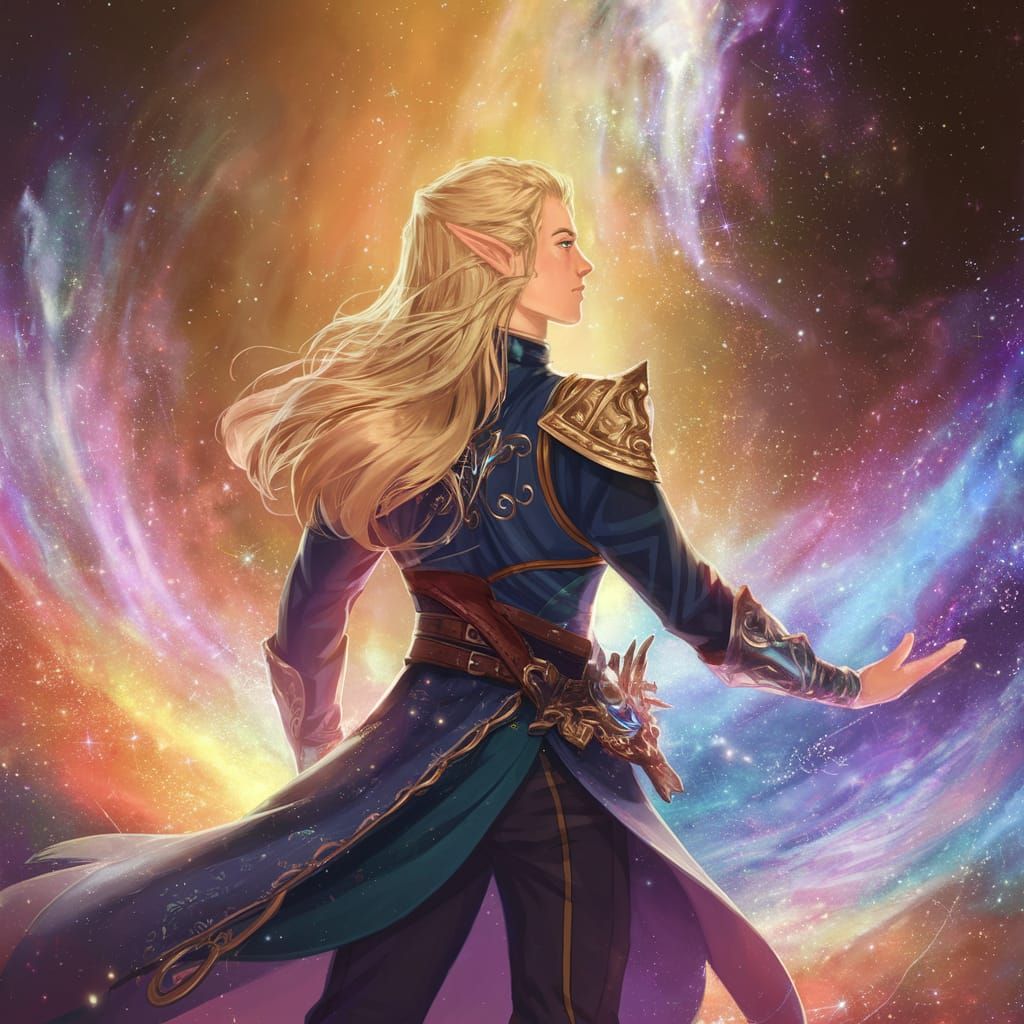 Ethereal Elf Discovers Cosmic Club in Vibrant Starry Skies