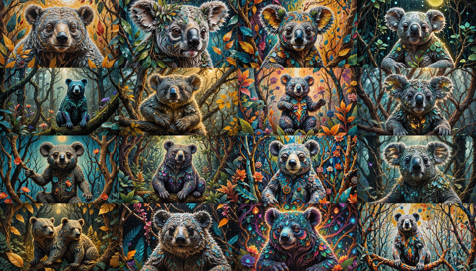 Mystical Drop Bear in Fractal Hieroglyphic Landscape