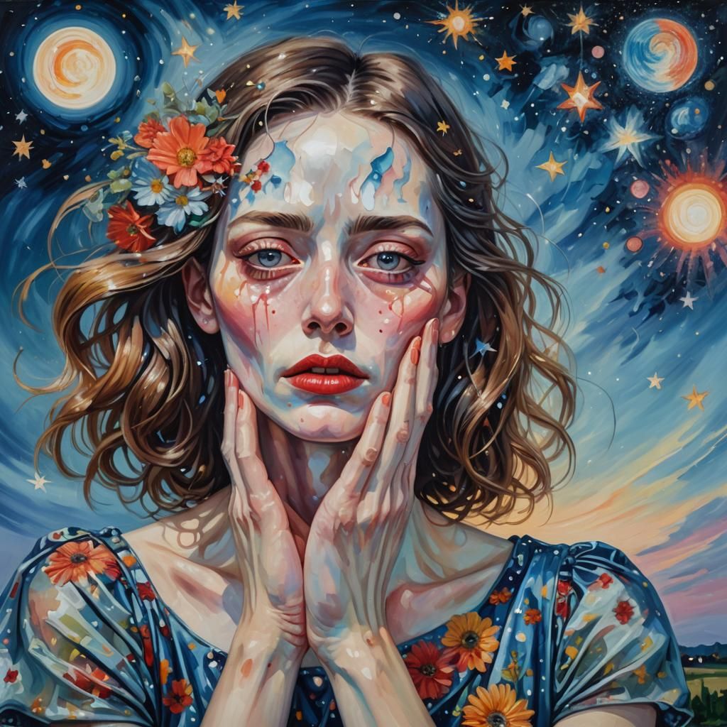 Surreal Woman Holding Eye as Digital Art