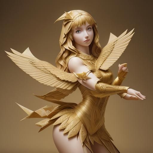 Origami Maiden and Golden Falcon Papercraft