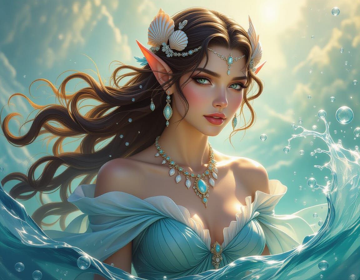 Water Elf in Michelangelo Style with Seashell Jewelry