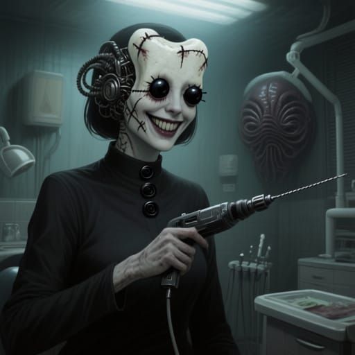 Creepy Evil Dentist in Biomechanical Horror Style