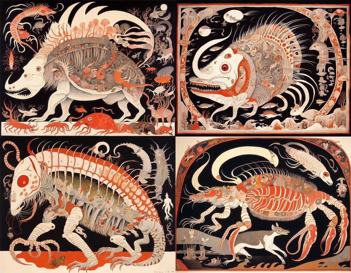 Grotesque Sea Monster with Internal Organs Exposed in a Brut...