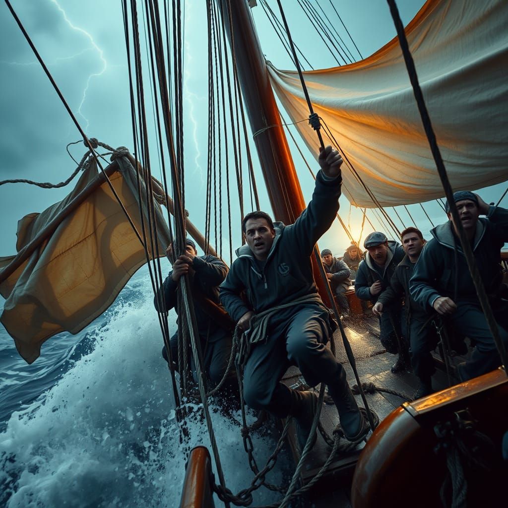 Ship Battles Fierce Storm in Ultrarrealistic Cinematic Scene