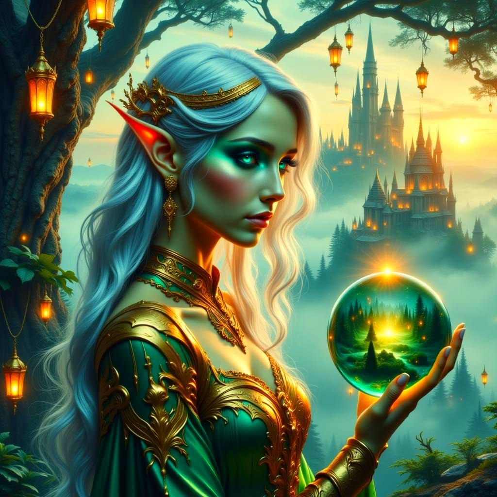 Ethereal Regal Elf in Mystic Forest