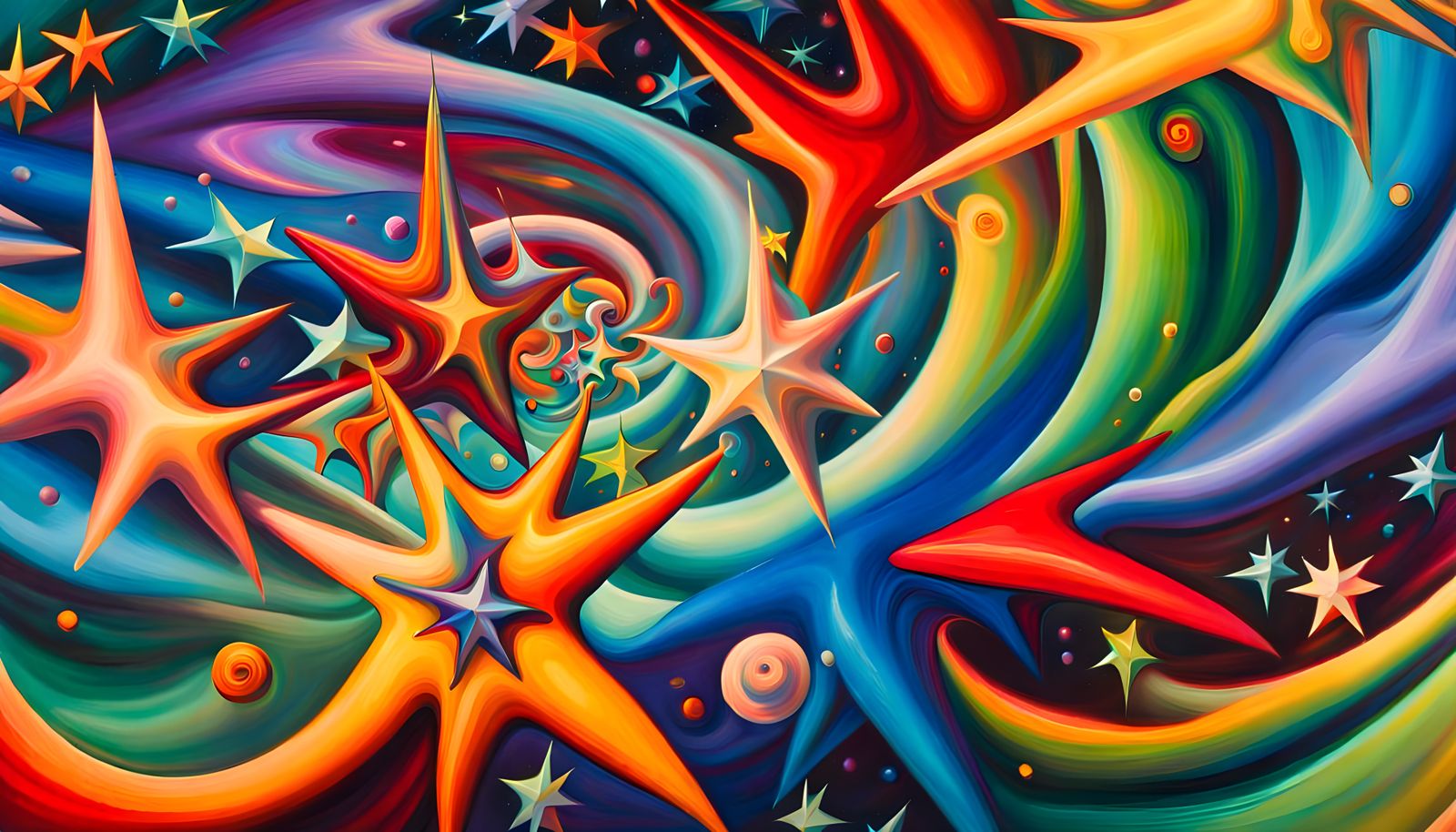 Iridescent Plasma Filament in Cosmic Maelstrom: Oil Painting