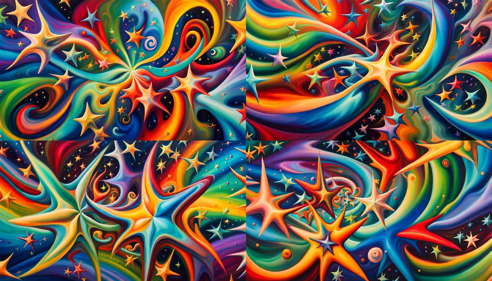 Iridescent Plasma Filaments in Cosmic Maelstrom: Oil Paintin...