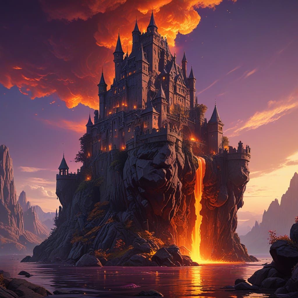 Infernal Gothic Fortress on Floating Island