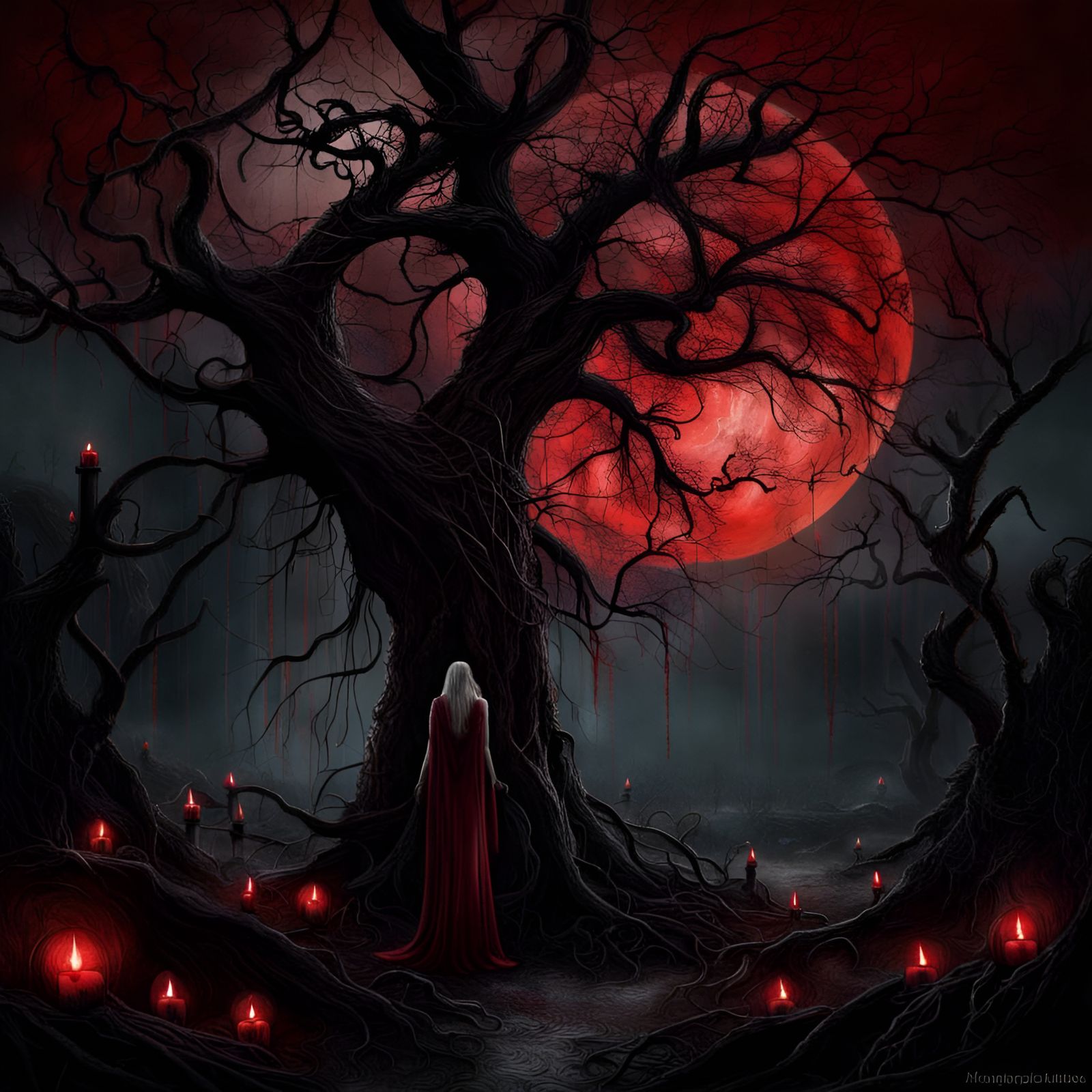 Gothic Witching Hour with Blood Red Moon