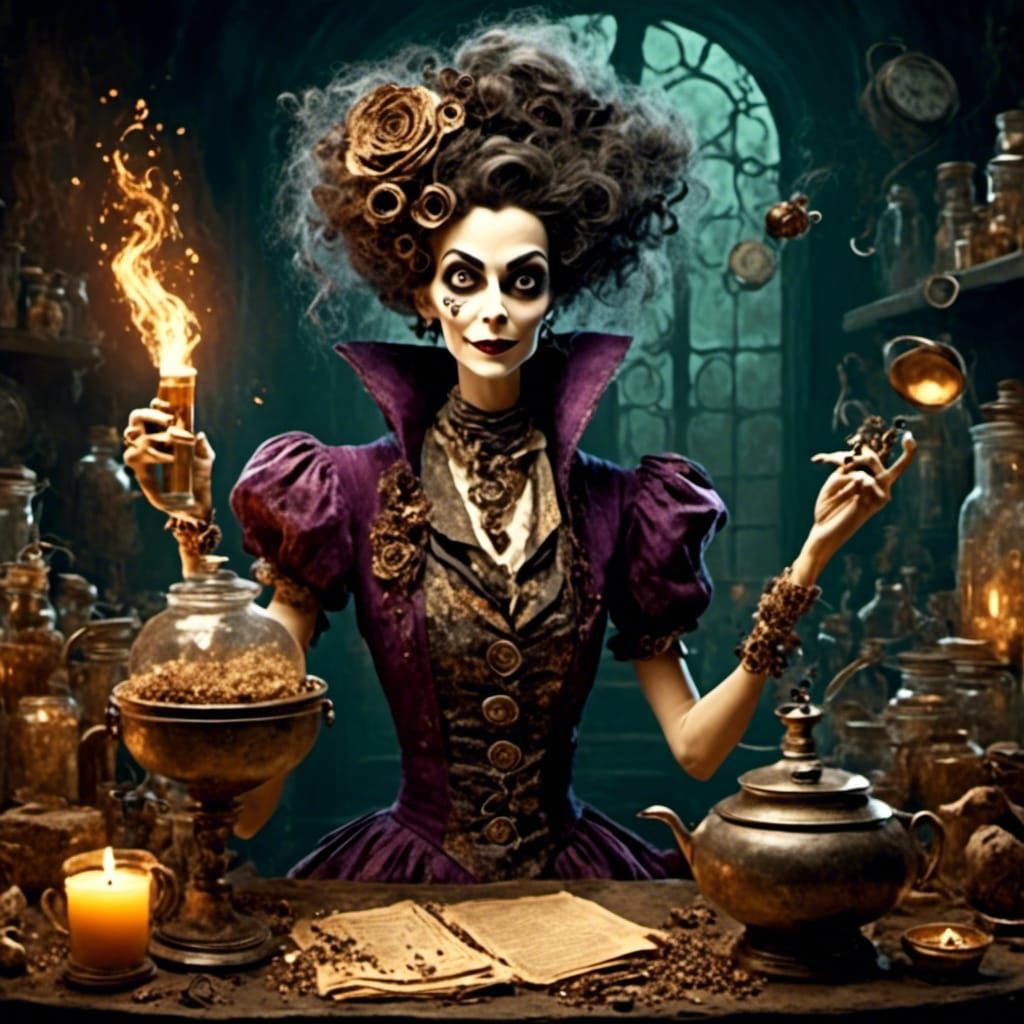 Steampunk Medium in a Fantasy Wasteland Apothecary