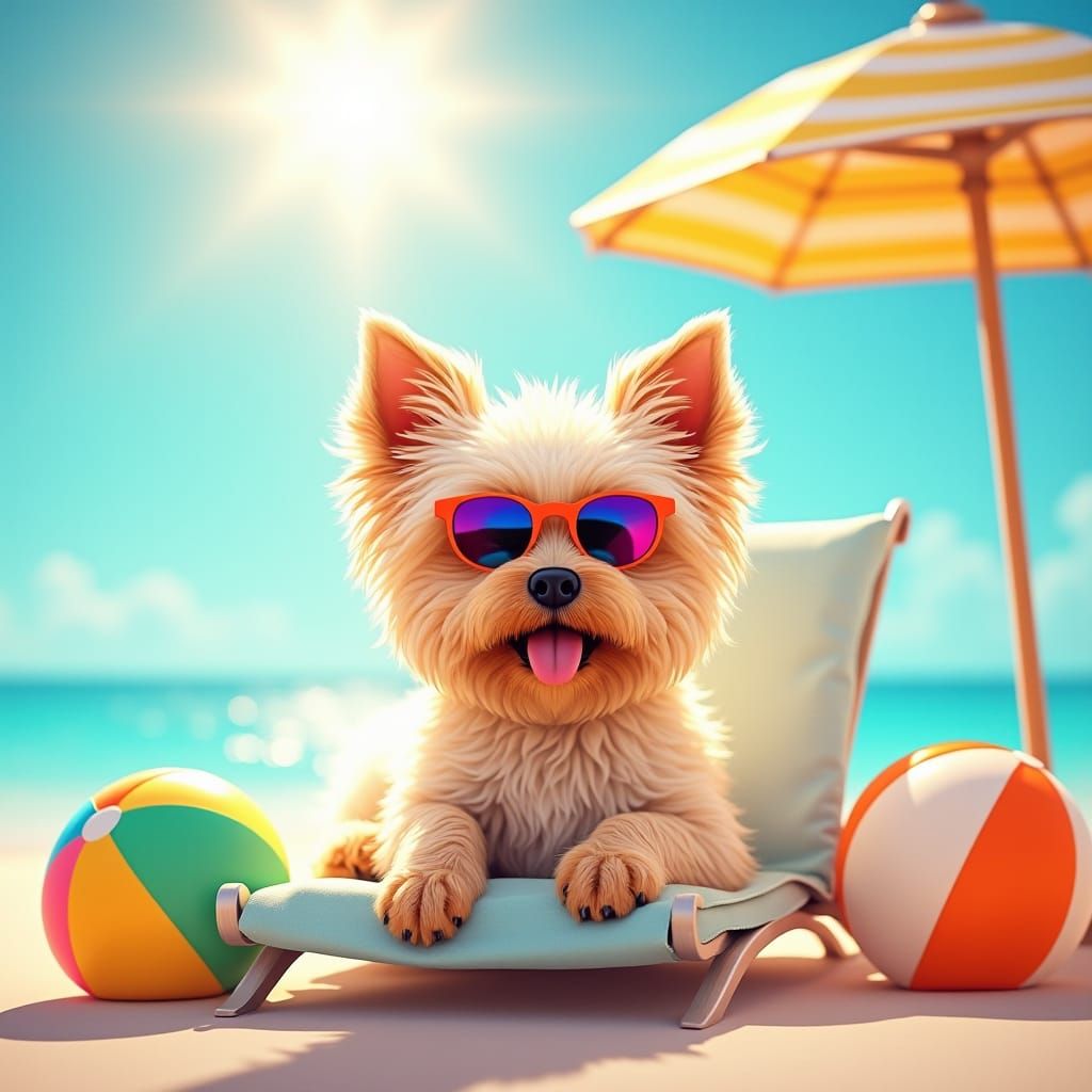 Havanese Puppy Lounging Poolside in Photorealistic Style