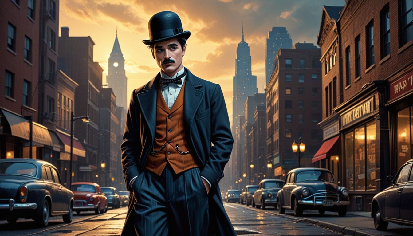 Charlie Chaplin in Classic Comic Book Style