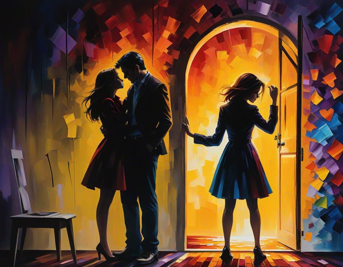 Woman Lost in Thought Amidst Vibrant Emotions