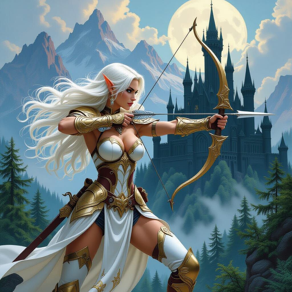 Elven Warrior Woman in Golden Armor with Daggers