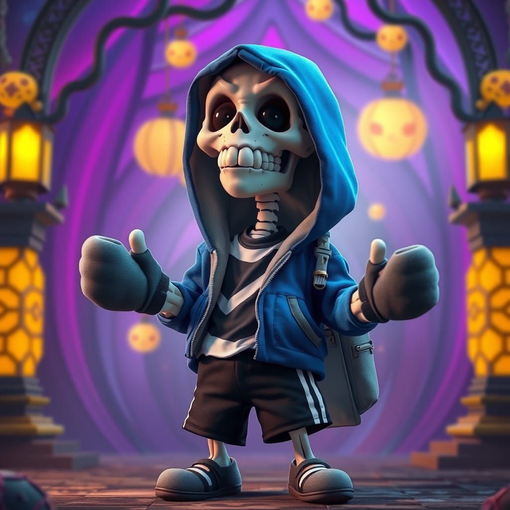 Stout Skeleton in Dark Fantasy Scene