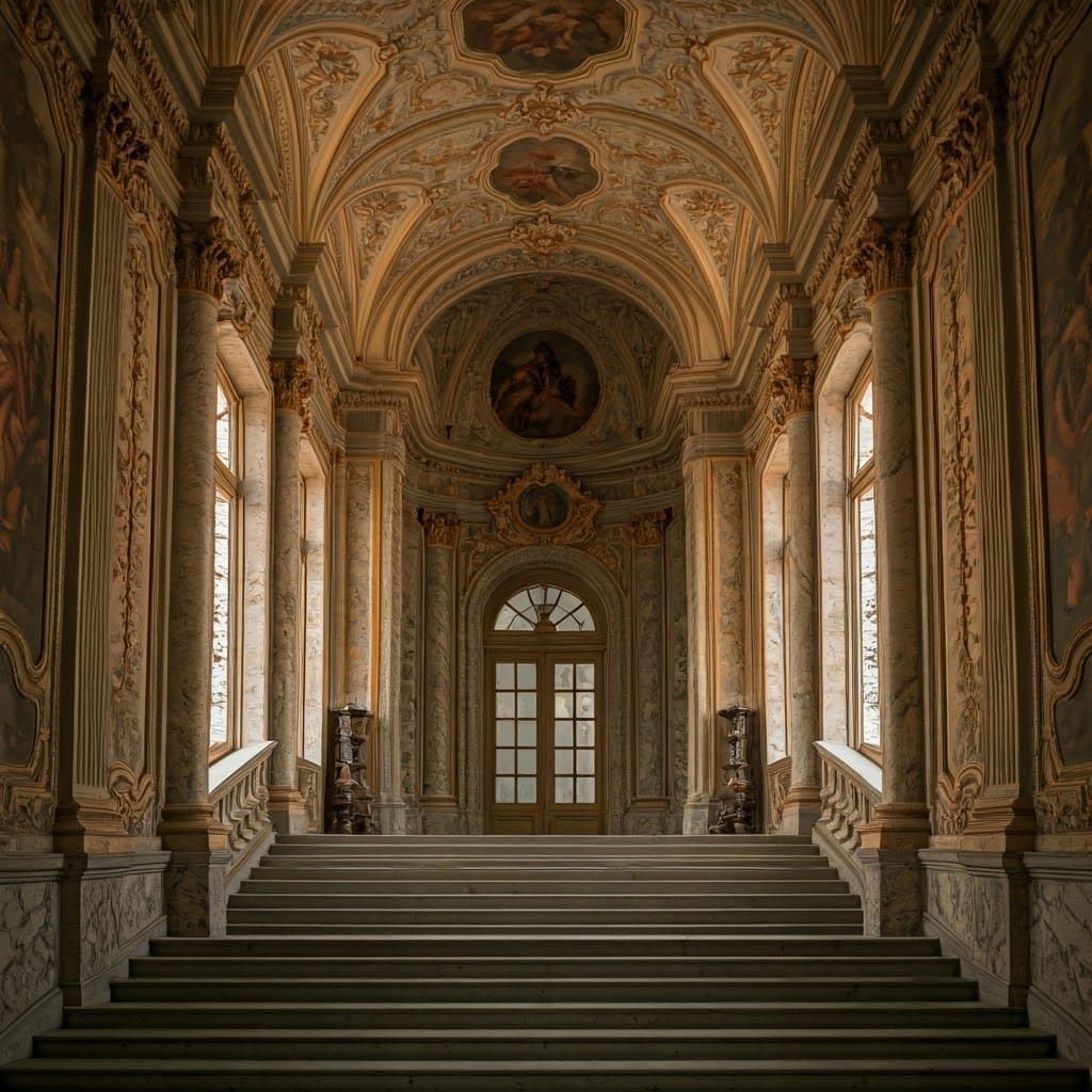 Austrian Baroque Palace Staircase in Cinematic Style