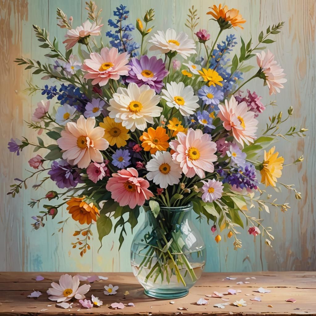 Impressionist Flowers in Vase, Detailed 8K