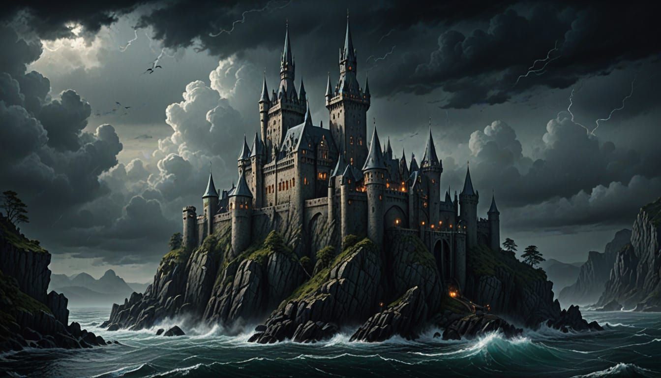 Dark Fantasy Castle on Stormy Island