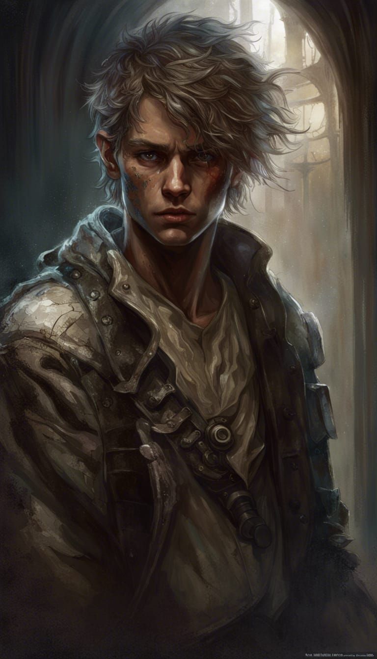 Boy Warrior Emerges from Dungeon in Hyperrealistic Style