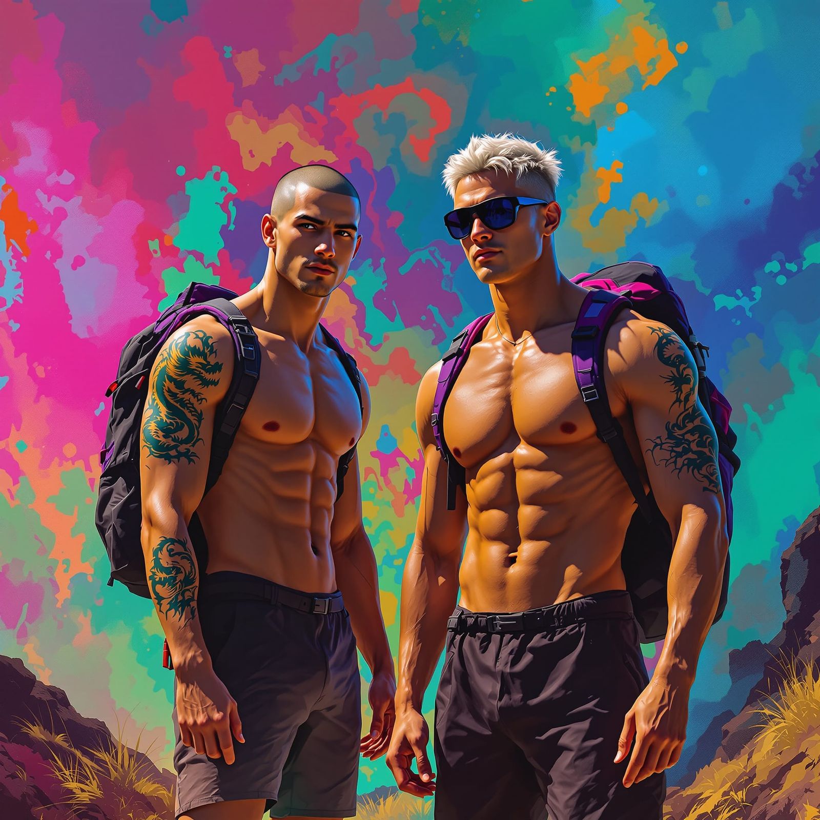 Hikers Pause: Rugged Athlete and Companion Rest