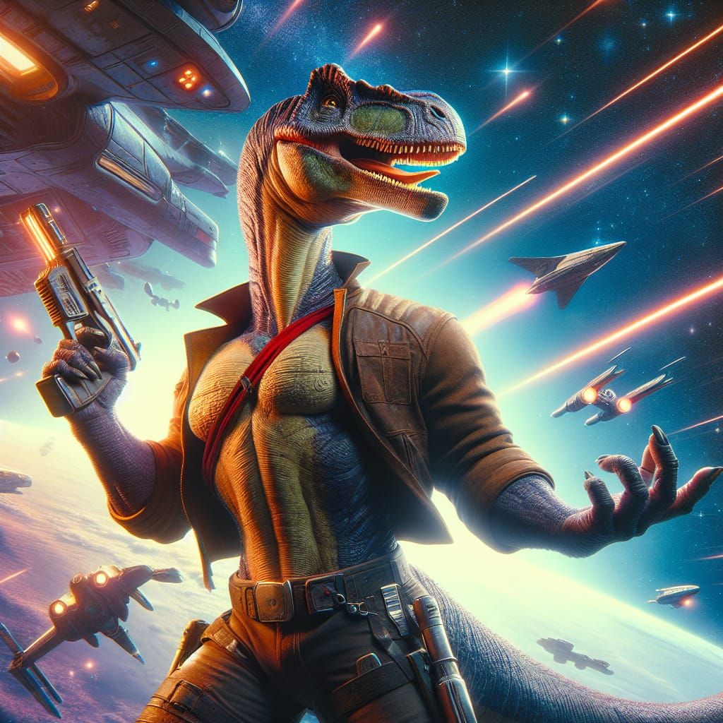 Muscular Sci-Fi Parasaurolophus Warrior with Laser Guns