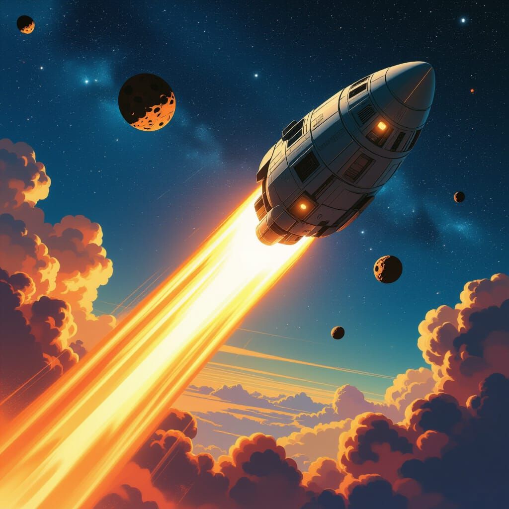 Radiant Asteroid Soaring Through Space in Comic Style