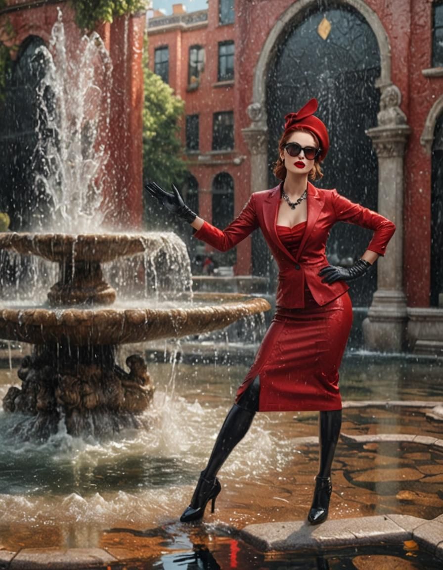 Glamorous Woman in Fountain: A Matte Painting