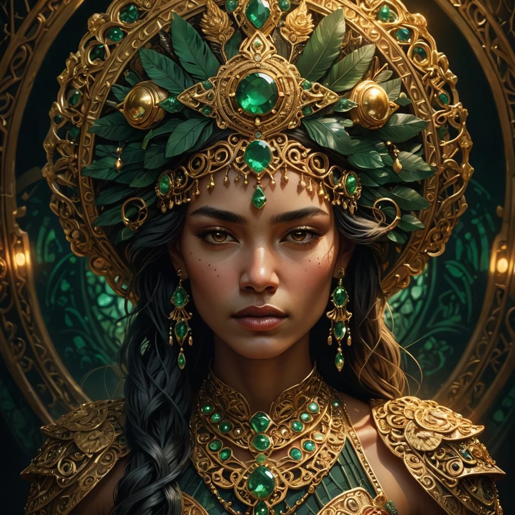 Powerful Woman in Mystical Chamber, Art Nouveau Style