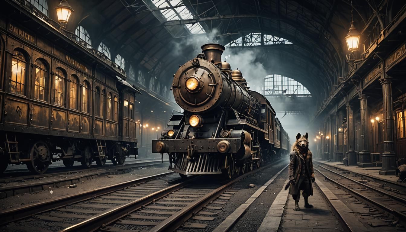 Steampunk Werehyena and Vulture Explore Abandoned Station