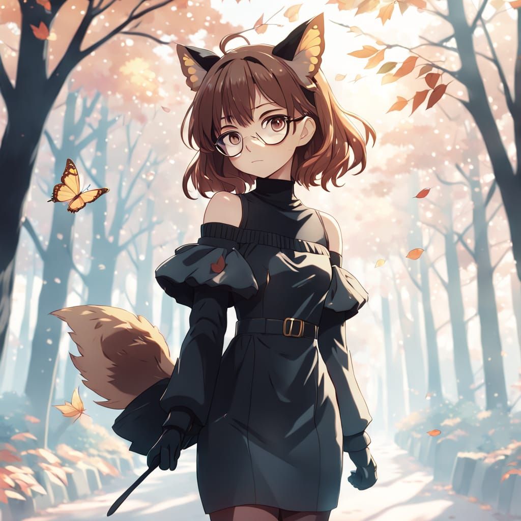 Cozy Autumn Girl in Kawaii Anime Style