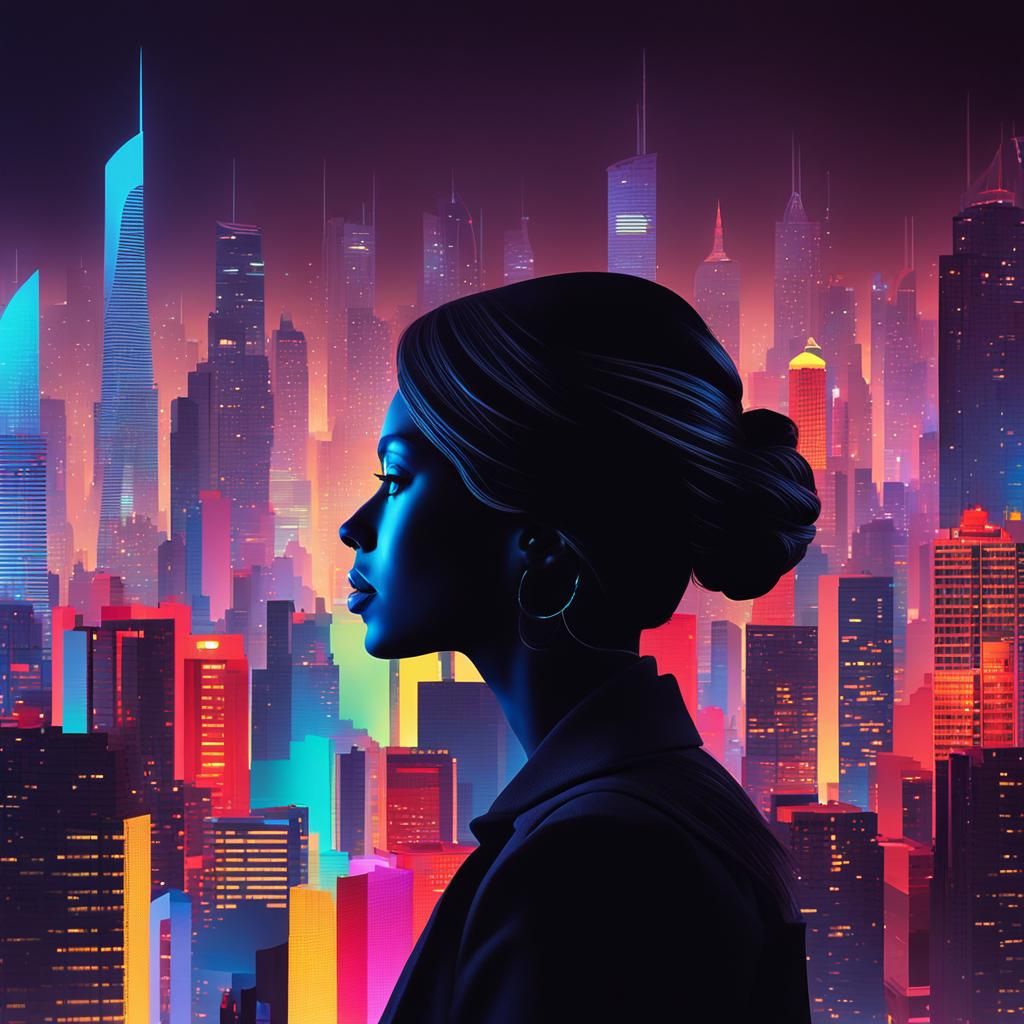 Striking 3D Render: Woman's Silhouette in Cityscape