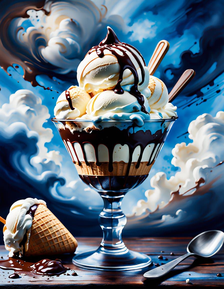 Decadent Ice Cream Coupe in Watercolor Style