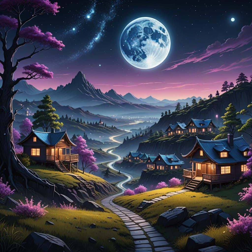 Lunar Utopia: Neon Accents in Digital Art