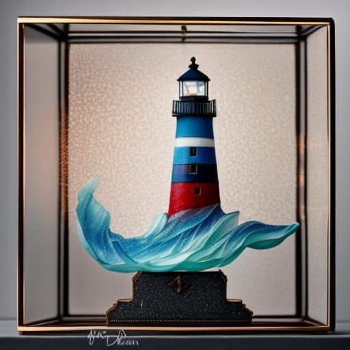 Stormy Lighthouse Diorama in Nested Glass Boxes