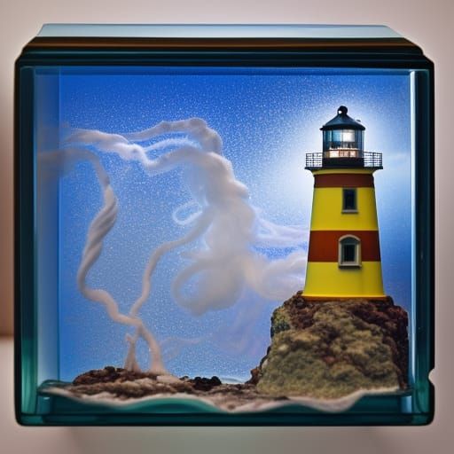 Lighthouse Diorama in Stormy Seas