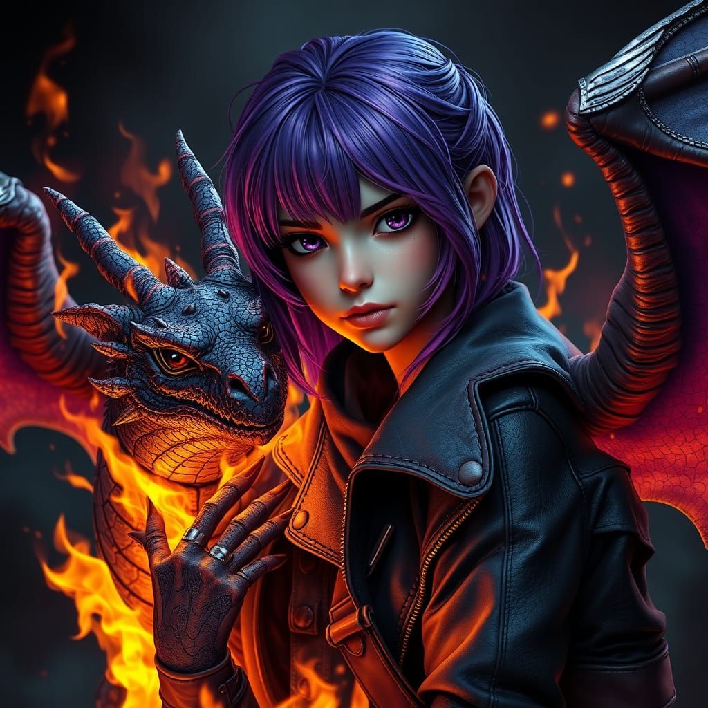 Girl with Dragon in Dark Fantasy Style